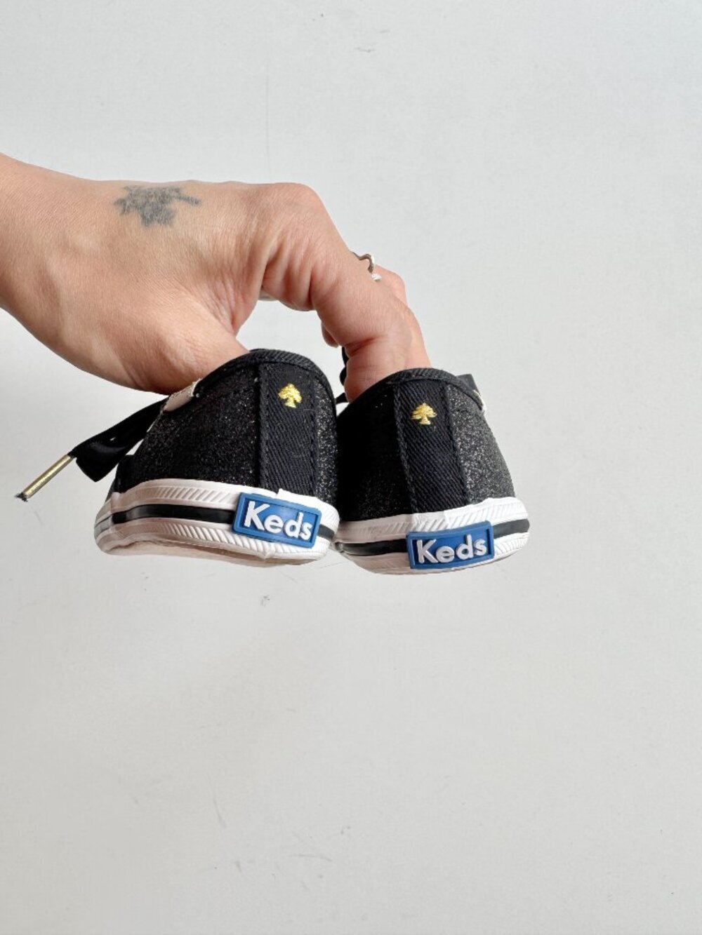 NWOB Baby KEDS x KATE SPADE Champion Glitter Crib Black Sneakers, Size 3M - Picture 6 of 9